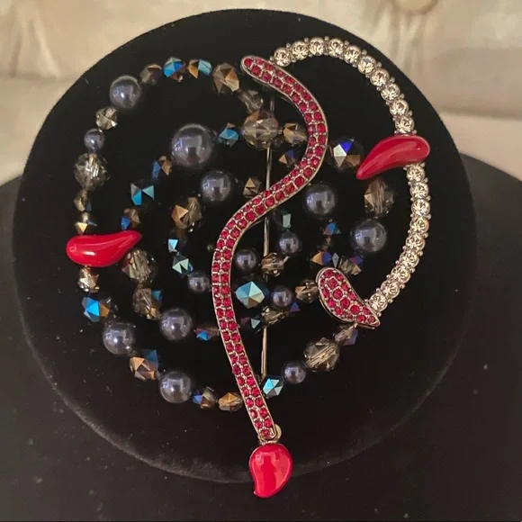 Swarovski gun metal multi tone beads and crystals brooch. Rare and stamped Jewelry